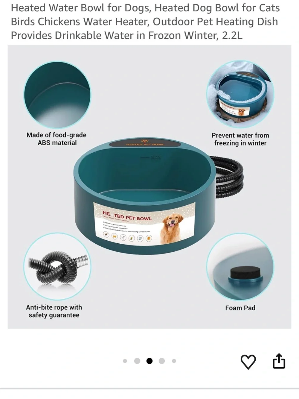 Heated Pet Water Bowl - Teal Blue for Dogs & Cats